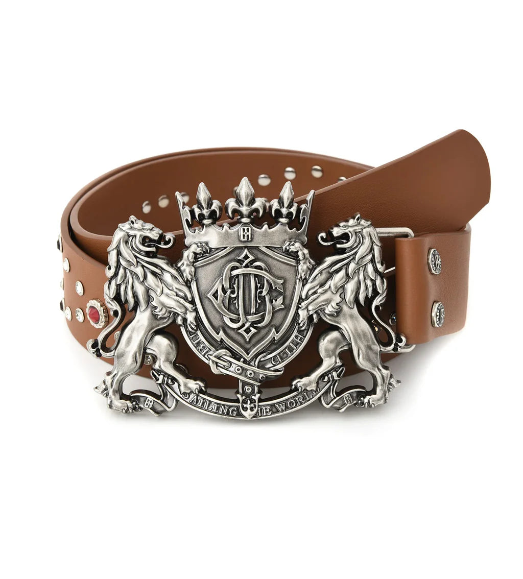 Birth of Royal Child Lion Metal Leather Belt Brown - MTZ FITS