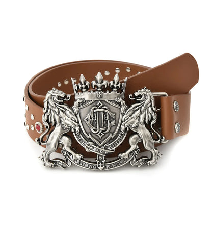 Birth of Royal Child Lion Metal Leather Belt Brown - MTZ FITS