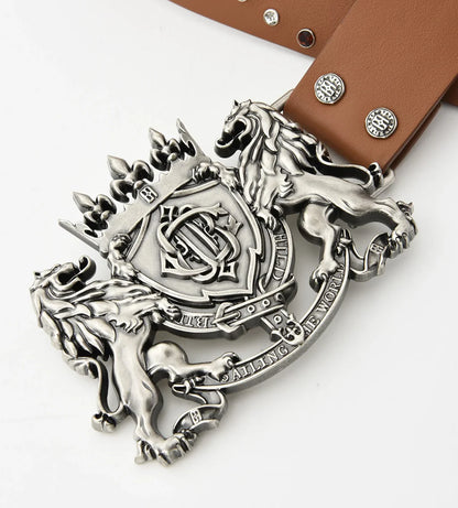 Birth of Royal Child Lion Metal Leather Belt Brown - MTZ FITS