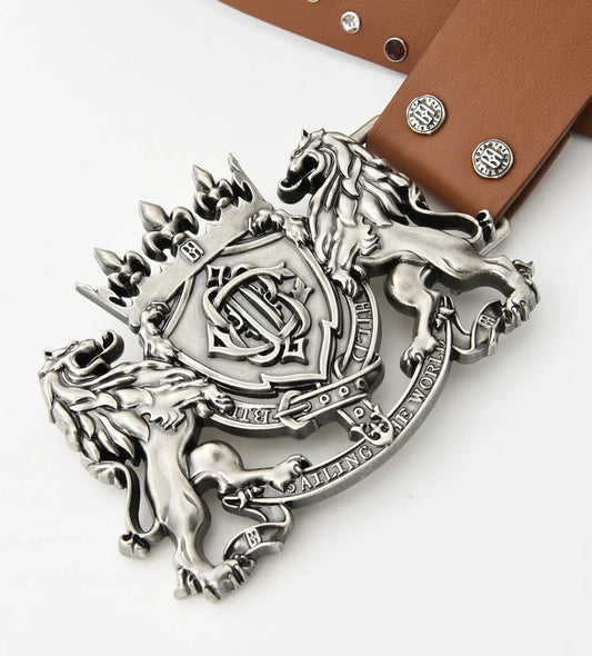 Birth of Royal Child Lion Metal Leather Belt Brown - MTZ FITS