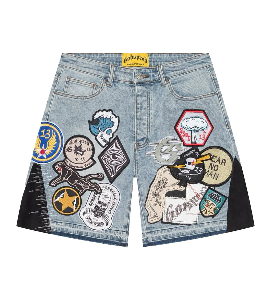 Godspeed Patchwork Denim Shorts V2 Blue - MTZ FITS